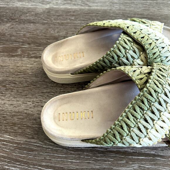 INUIKII Woven Slide Sandals Green Leather Textile Sz 39 US 8.5 Ombre Slides EUC - Picture 11 of 15